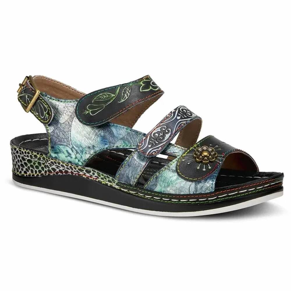 NEW SPRING STEP SHOES women's sumacah leather sandal in black multi